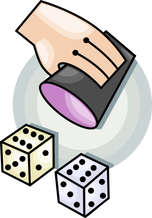 Vector Illustration of Gambling and Casino Games of Chance Hand Rolls the Dice