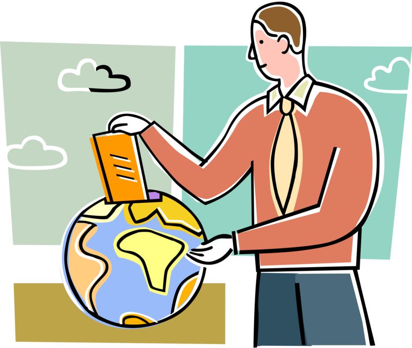 Vector Illustration of Business Traveler Plans Vacation Holiday Itinerary with World Globe