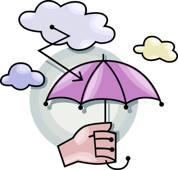 Vector Illustration of Hand Holds Protective Umbrella or Parasol Rain Protection from Being Struck by Lightning