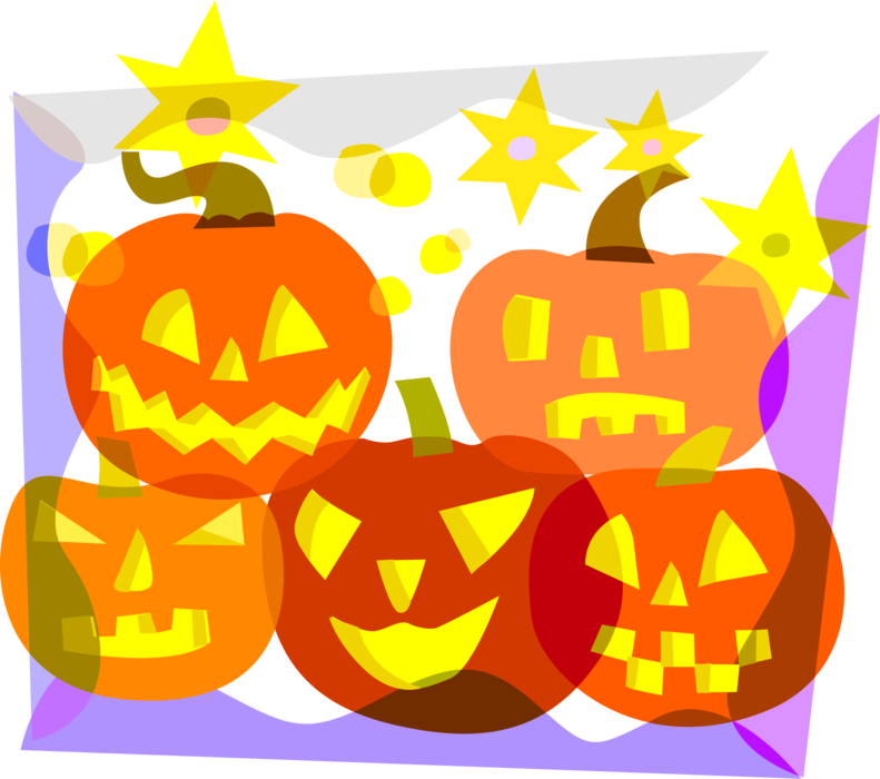 Vector Illustration of Halloween Carved Pumpkin Jack-o'-Lanterns