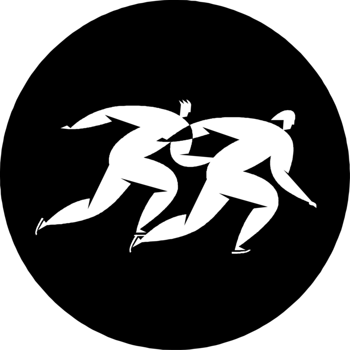 Vector Illustration of Speed Skaters in Competitive Skating Race on Ice Rink