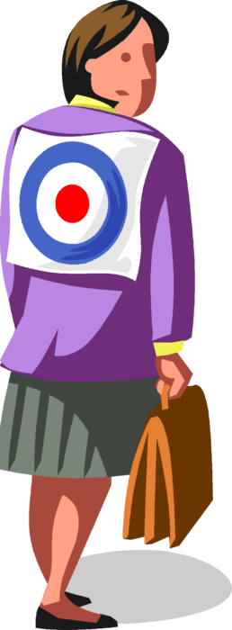 Vector Illustration of Businesswoman with Bullseye or Bull's-Eye Target on Back