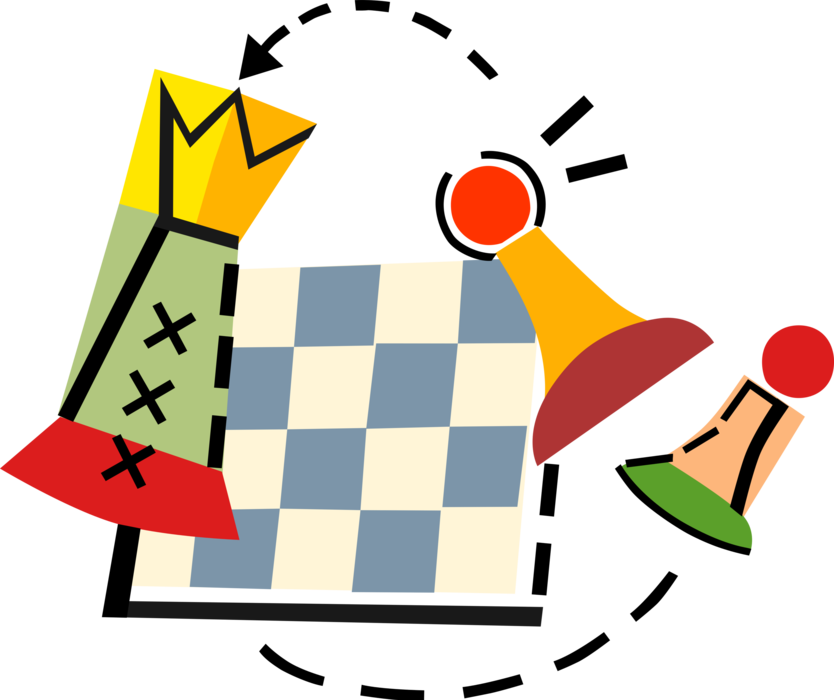 Vector Illustration of Strategy Game with Chess Pieces and Chessboard