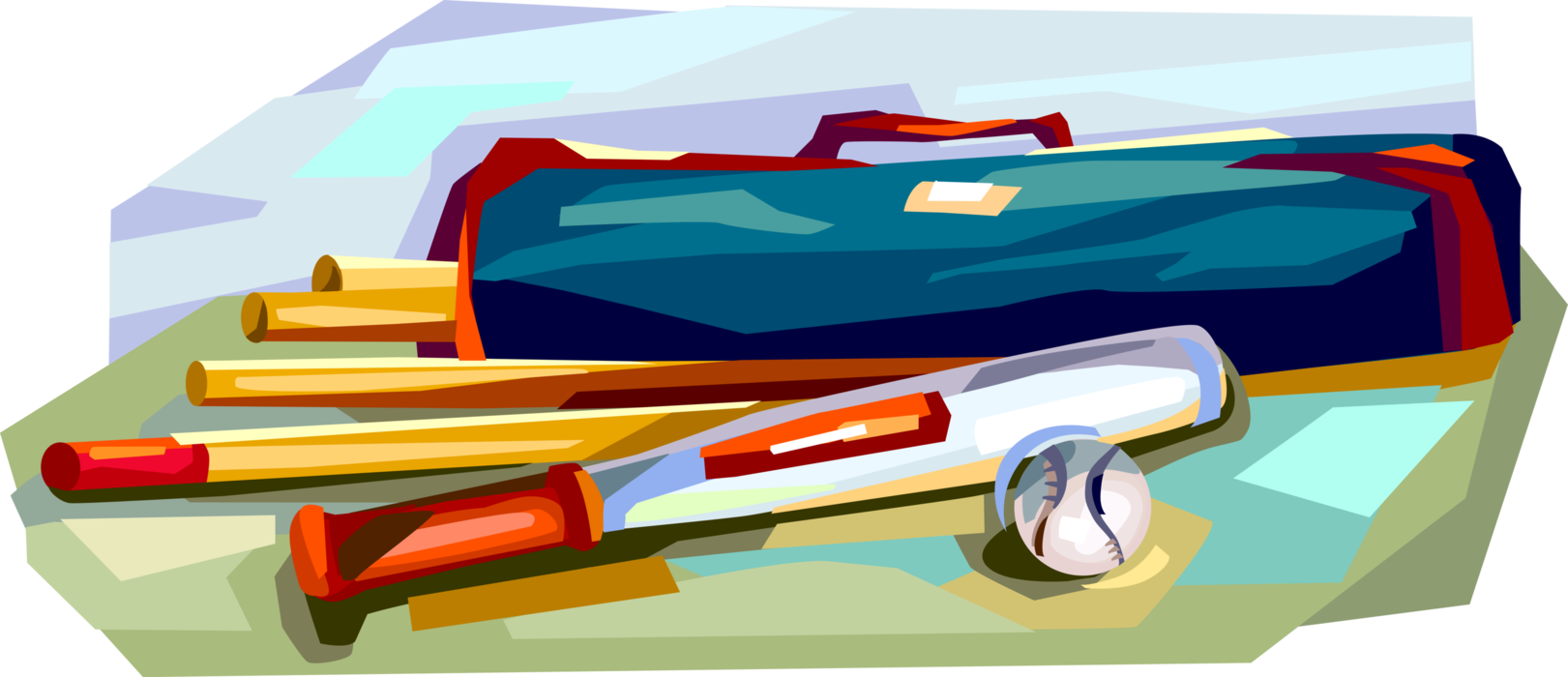 Vector Illustration of Sport of Rounders Bat-and-Ball Game Equipment