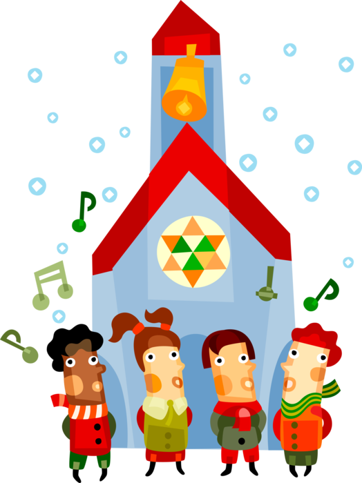 Vector Illustration of Children Carolers Sing Christmas Carol Songs at Church