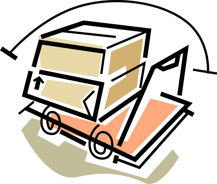 Vector Illustration of Warehouse Boxes on Handcart Dolly for Shipping and Delivery to Customer