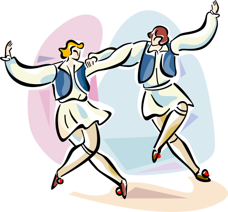 Vector Illustration of Greek Sirtaki or Syrtaki Folkdance Dance of Greece