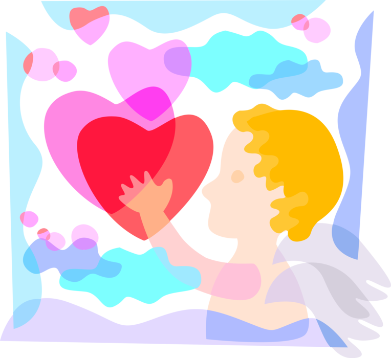 Vector Illustration of Cupid God of Desire and Erotic Love with Romantic Love Hearts