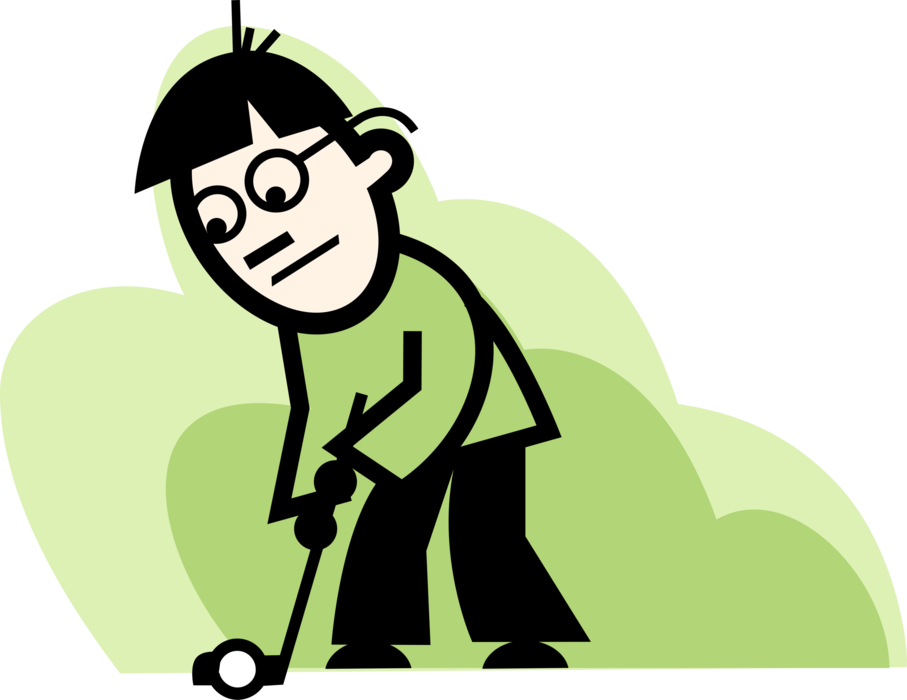 Vector Illustration of Sport of Golf Golfer Putts Golf Ball on Golfing Green During Round of Golf