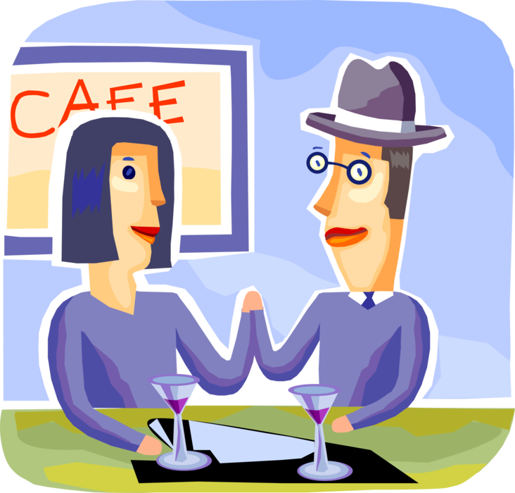 Vector Illustration of Business Colleagues Have Romantic Affair Encounter Meeting for Cocktail Drinks After Work