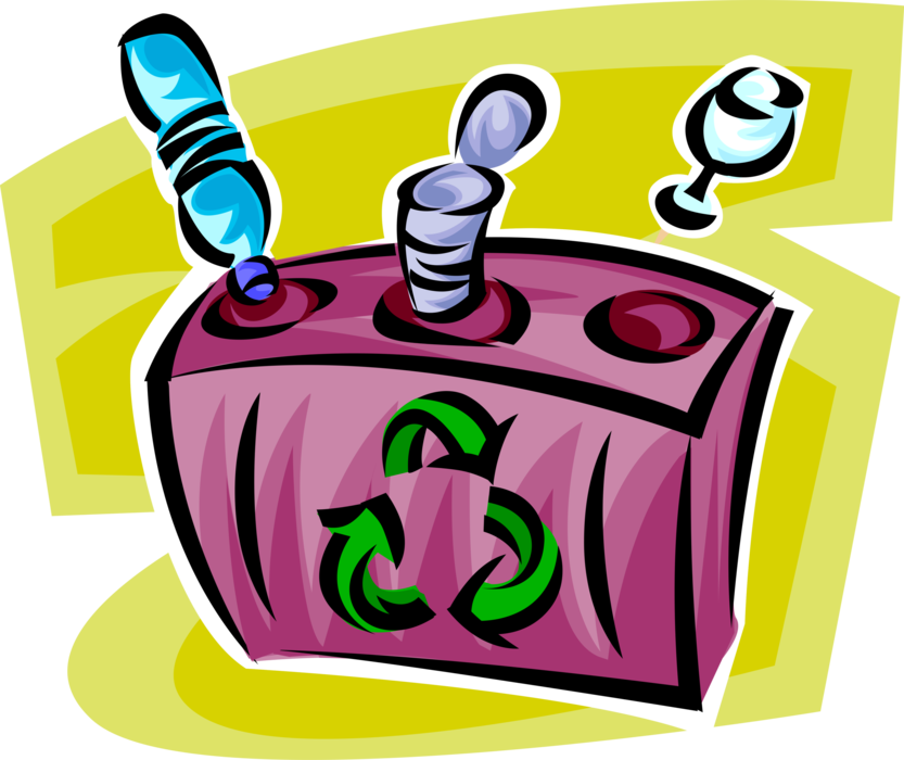 Vector Illustration of Recycle Bin Container Holds Recyclable Glass, Cans, and Plastic for Recycling Center