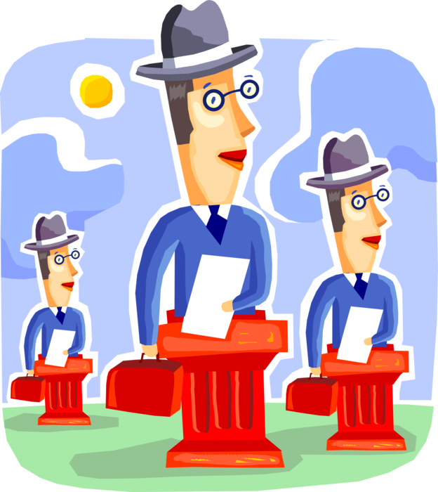 Vector Illustration of Corporate Human Resources Selects Organizational Employee Hierarchy with Executives on Pedestal Columns