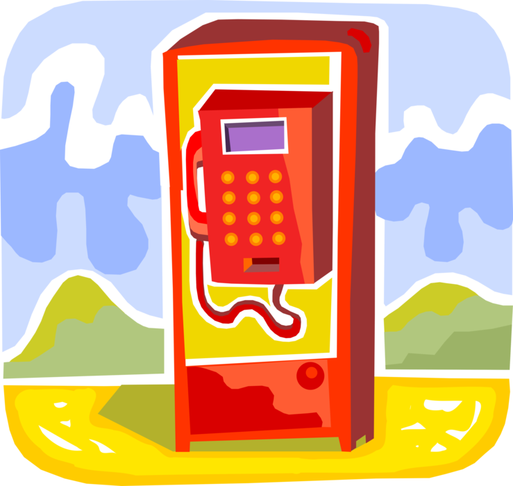 Vector Illustration of Public Pay Phone Telecommunications Device Telephone