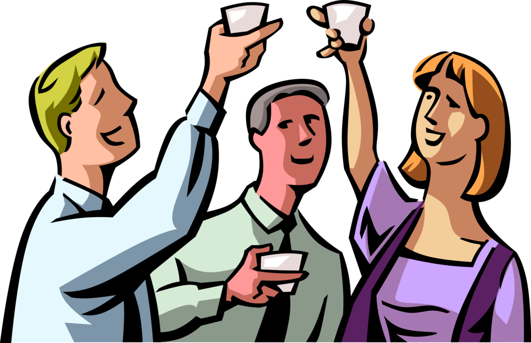 Vector Illustration of Business Colleague Associates Toast Shared Business Success with Drink Glasses