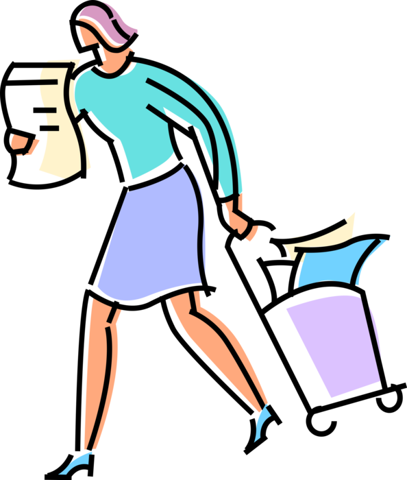 Vector Illustration of Businesswoman Walks Briskly to Business Meeting with Documents