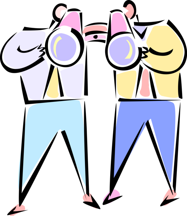 Vector Illustration of Business Teamwork Colleagues Look Through Binoculars