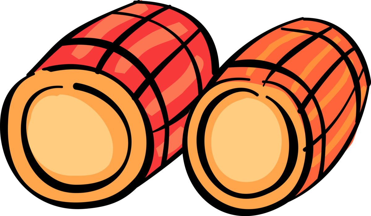 Vector Illustration of Wine Barrel, Cask or Tun Made of Wooden Staves bound by Hoops
