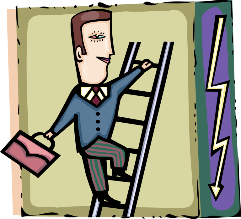 Vector Illustration of Businessman Climbs Corporate Ladder to Achieve Business Success