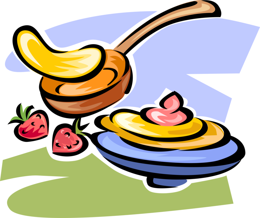 Vector Illustration of Breakfast Pancakes or Flapjacks with Butter and Strawberry Fruit