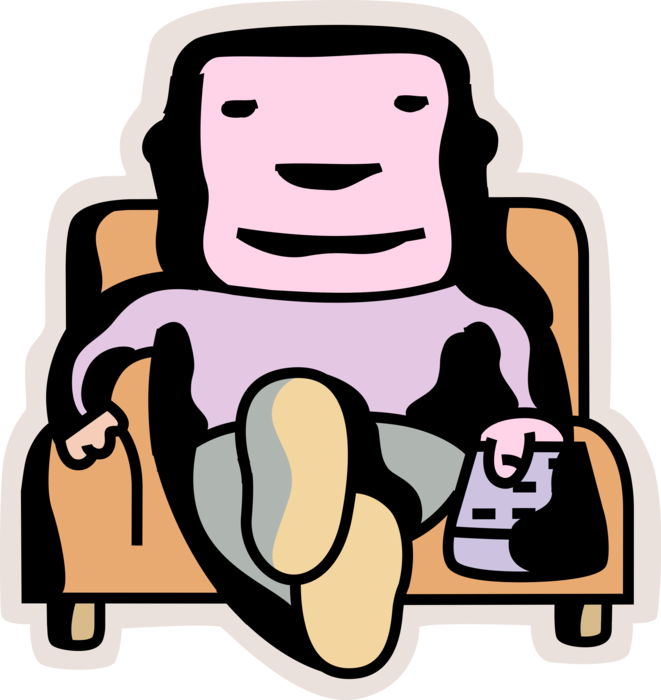 Vector Illustration of Relaxing at Home in Comfortable Lounge Chair Watching Television with TV Remote Control