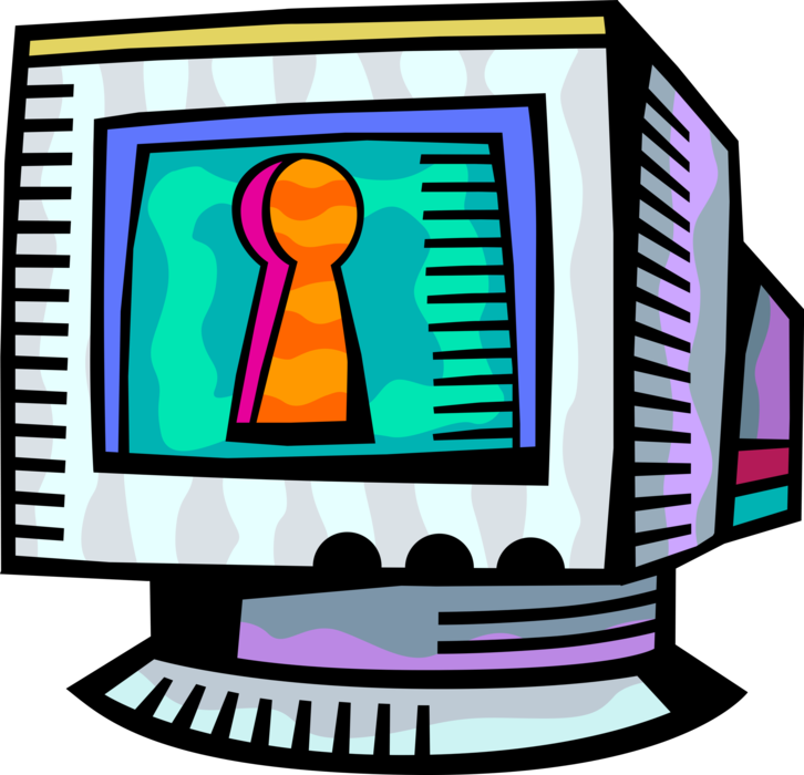 Vector Illustration of Personal Computer Monitor with Secure Keyhole Network Security