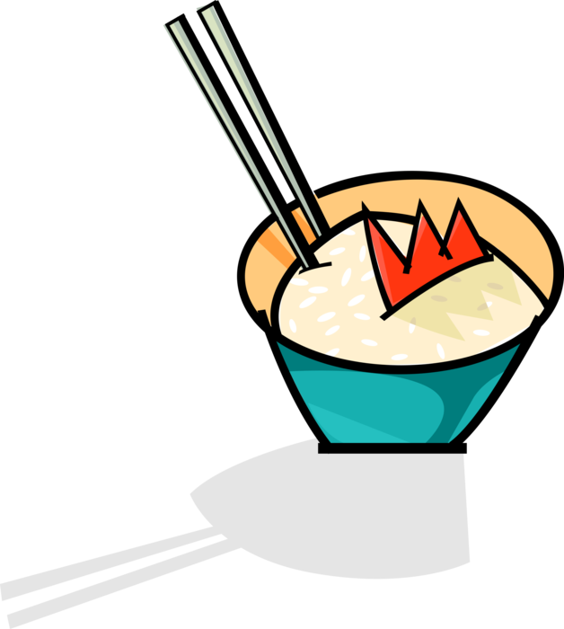 Vector Illustration of Chinese Cuisine Food Bowl of Rice with Chopsticks