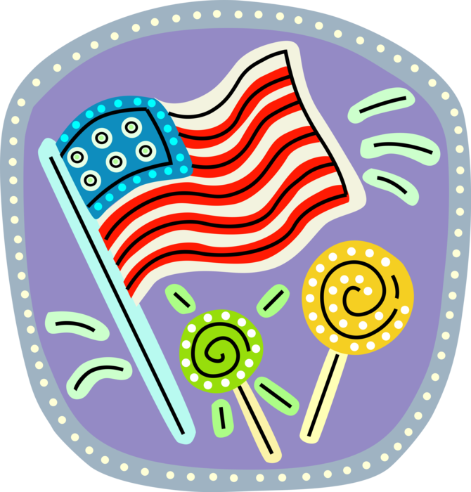 Vector Illustration of American Independence Day 4th of July USA Stars and Stripes Flag with Fireworks