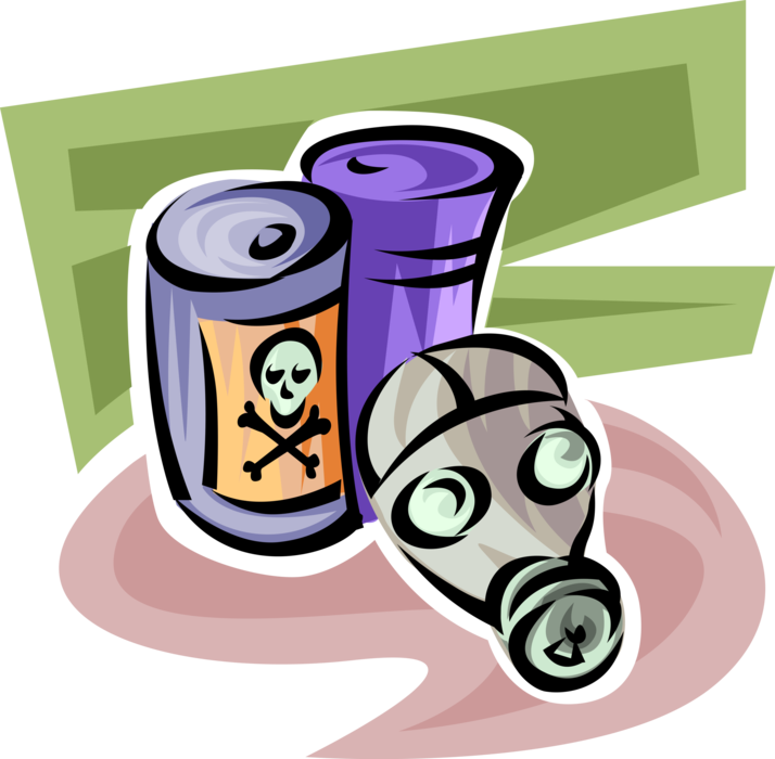 Vector Illustration of Toxic Waste Chemicals in Liquid, Solid, or Gas Form Pollute the Environment
