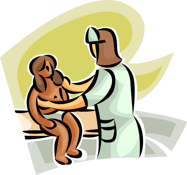 Vector Illustration of Young Hospital Patient Receives Examination by Health Care Professional Doctor Physician
