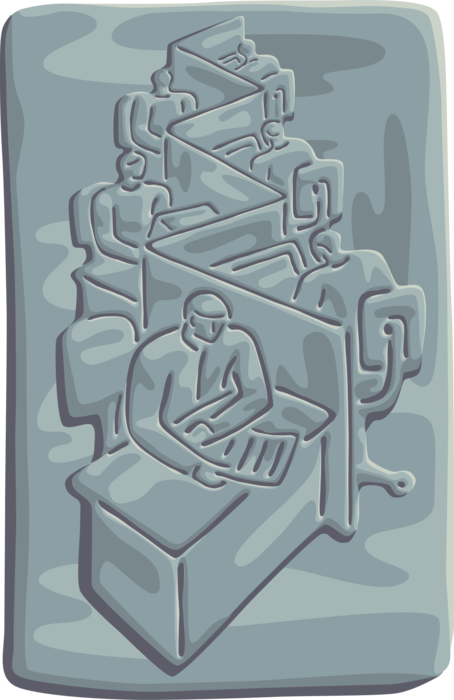 Vector Illustration of Office Workers Toil at Cubicle Desk Workstations