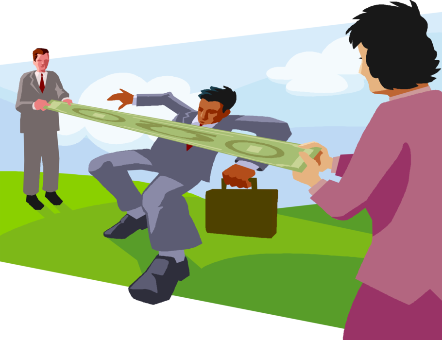 Vector Illustration of Businessman Limbo Contestant Attempts Limbo Challenge Under Cash Money Bar