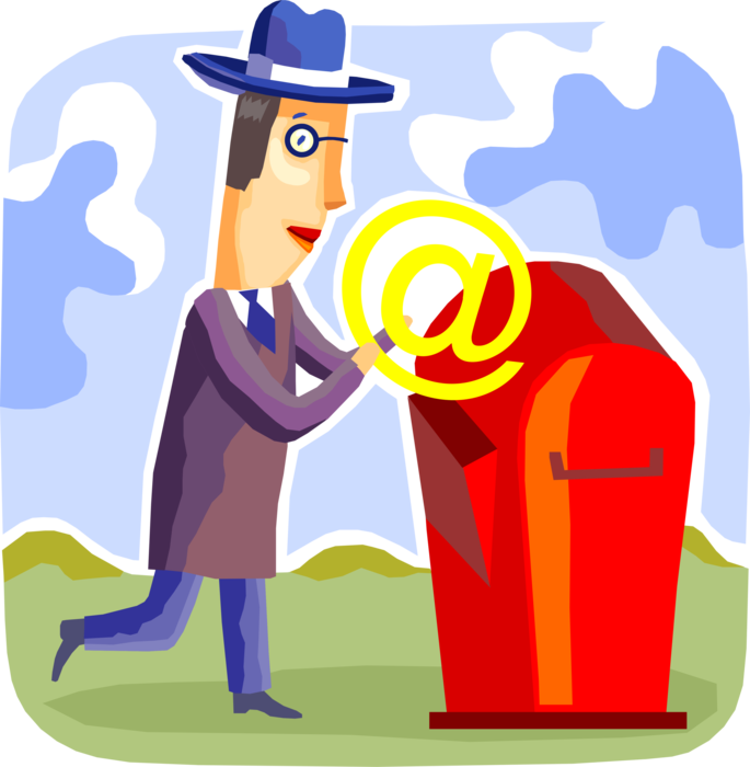 Vector Illustration of Businessman with Internet Electronic Mail Email Correspondence @ Symbol and Mailbox Letter Box