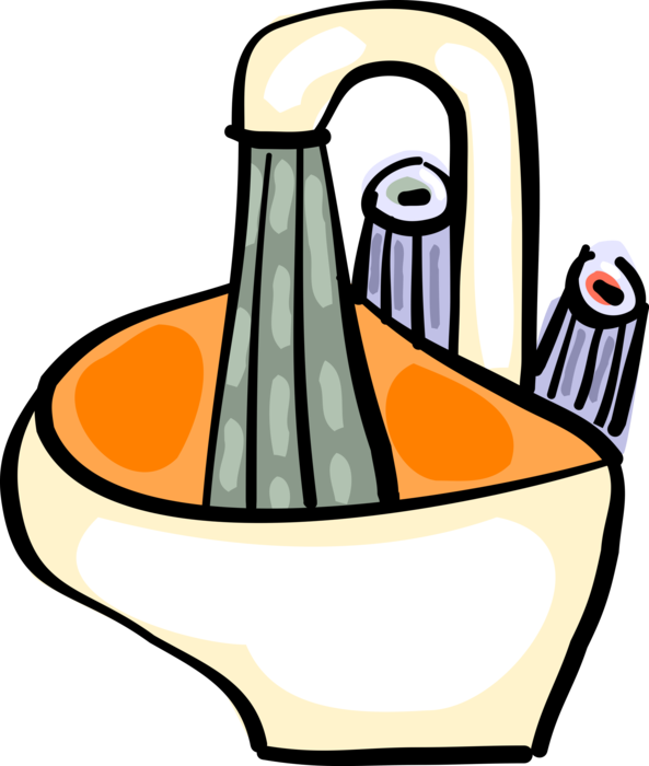 Vector Illustration of Sink Plumbing Fixture for Washing Hands, Dishwashing