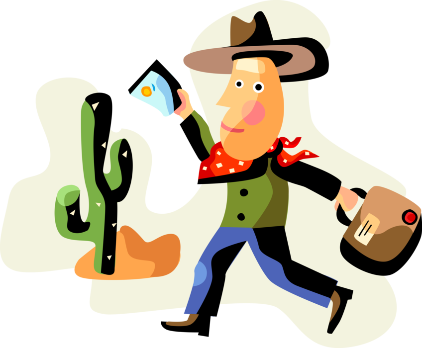 Vector Illustration of Tourist Western Dude Dressed as Cowboy on Holiday Vacation Desert