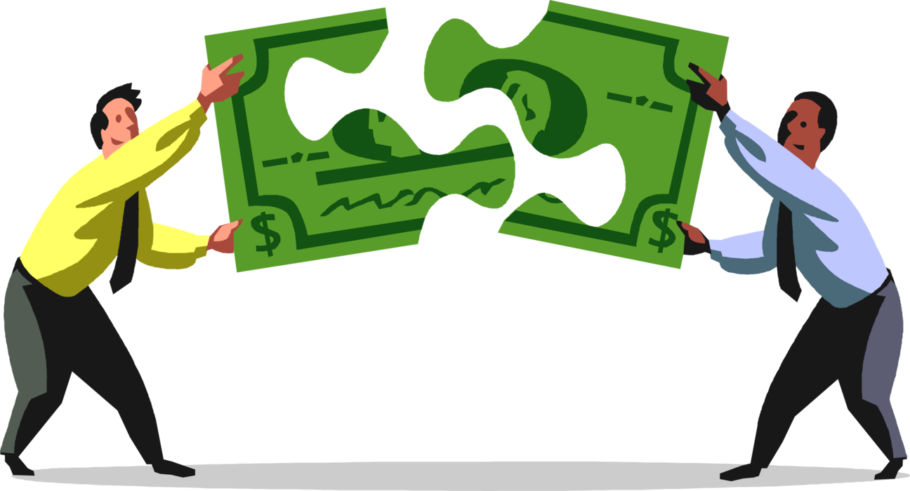 Vector Illustration of Business Associates Put Together Financial Cash Dollar Puzzle Pieces