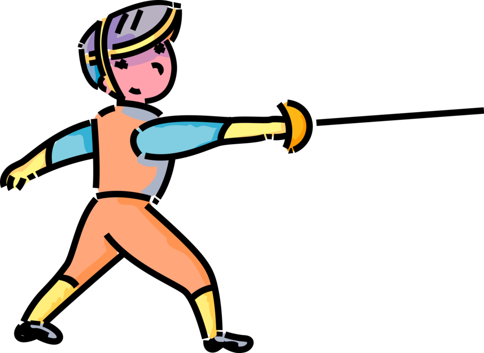 Vector Illustration of Primary or Elementary School Student Fencer with Foil Sword Ready for Competition