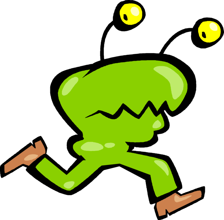 Vector Illustration of Green Space Alien Head Running