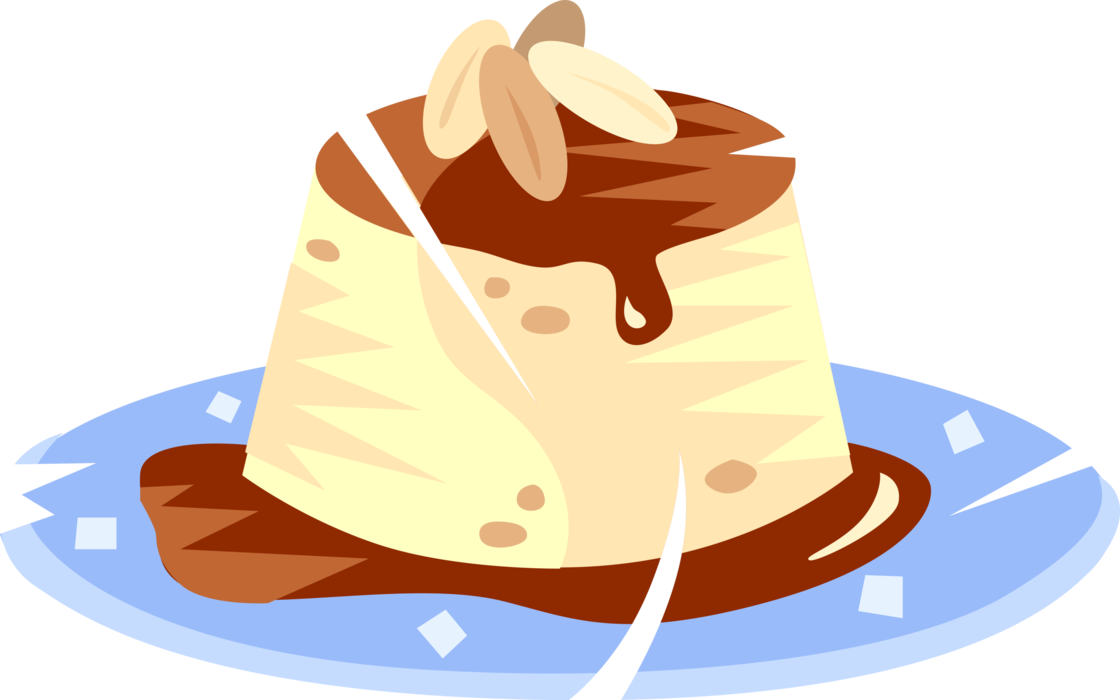 Vector Illustration of Custard Pudding Cake Dessert on Plate
