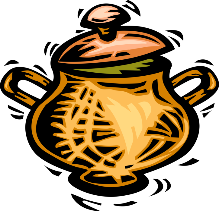 Vector Illustration of Ceramic Kitchen Beanpot Wide-Bellied Vessel to Cook Bean-Based Food Dishes