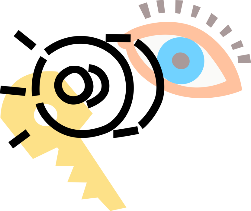 Vector Illustration of Eyeball, Security Key, Contact Lens