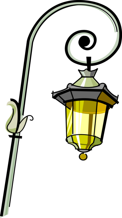 Vector Illustration of Urban Metropolitan City Street Light Streetlamp Illuminates the Night