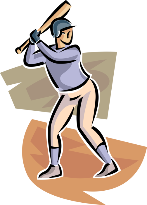 Vector Illustration of American Pastime Sport of Baseball Player at Home Plate Swings the Bat During Game