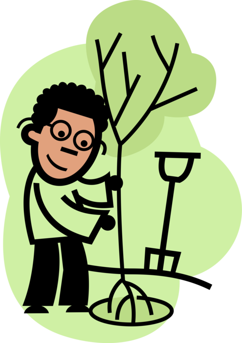 Vector Illustration of Arborist Planting Tree Cultivates, Manages, and Studies Individual Trees, Shrubs, and Vines