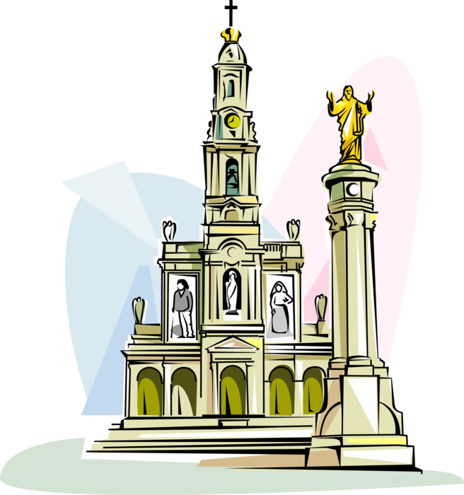 Vector Illustration of Sanctuary of Our Lady of Fátima, Basilica of the Rosary, Sacred Heart of Jesus, Ourém, Portugal
