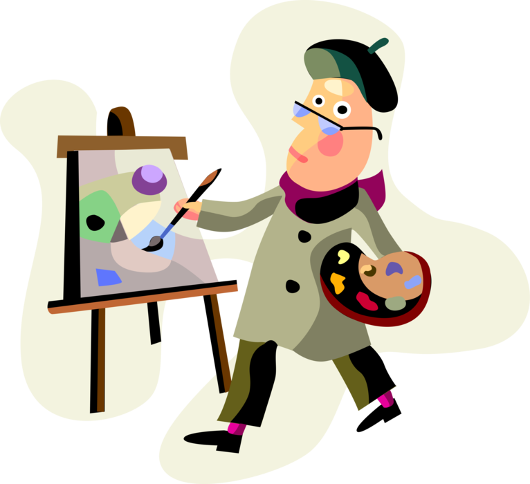 Vector Illustration of Visual Arts Artist Painting Canvas with Paintbrush and Palette