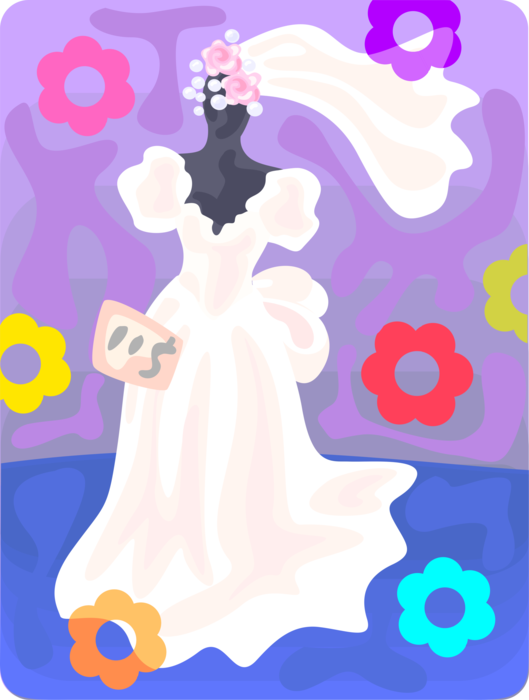 Vector Illustration of Wedding Dress Available for Purchase on Sale at Retail Bridal Store