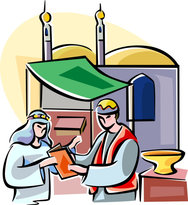 Vector Illustration of Muslim Children Read Quran, Qur'an or Koran with Islamic Mosque and Minaret Towers