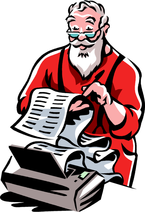 Vector Illustration of Santa Claus Reads List of Wishes at Christmas