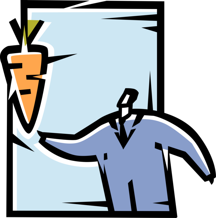 Vector Illustration of Businessman Tempted with Financial Incentive Dangling Carrot