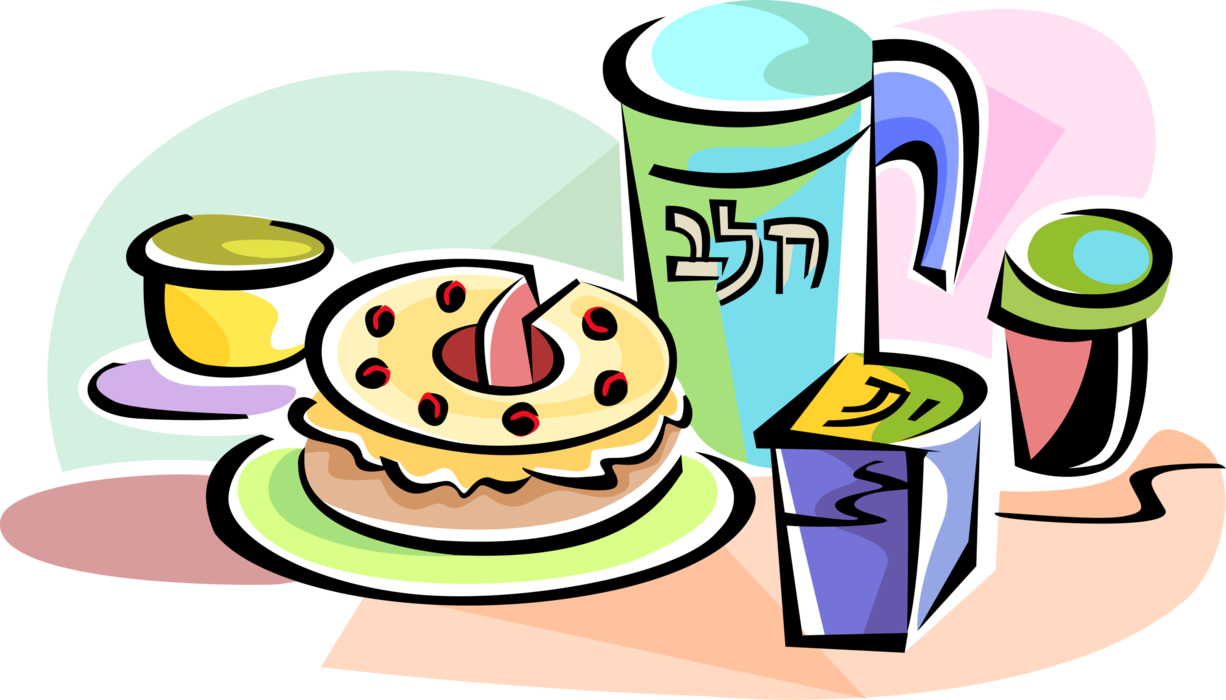 Vector Illustration of Hebrew Shavuot Chalav Consumption of Milk and Cheese Dairy Products